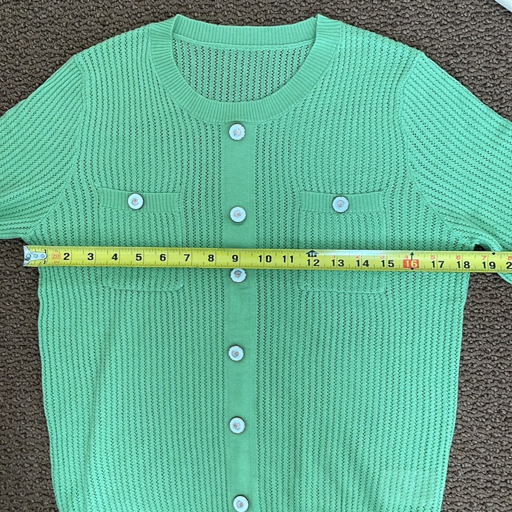 Green Round Neck Openwork Pullover - image 8
